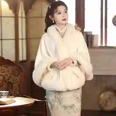 北极绒 ｜初雪｜冬季斗篷少女百搭保暖旗袍外搭古装民国小洋装新娘外穿 披肩 女款