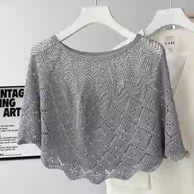 北极绒 夏秋薄款亮片套头衫外搭镂空潮流百搭空调房【赠胸针】 聚酯纤维 披肩 女款