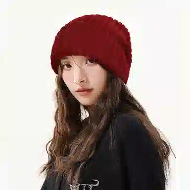 北极绒 冬季大头围针织保暖毛线加绒堆堆款 聚酯纤维 绒线帽 男女同款情侣款