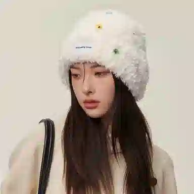 北极绒 毛绒针织加厚保暖护耳毛茸茸 聚酯纤维 绒线帽 男女同款情侣款