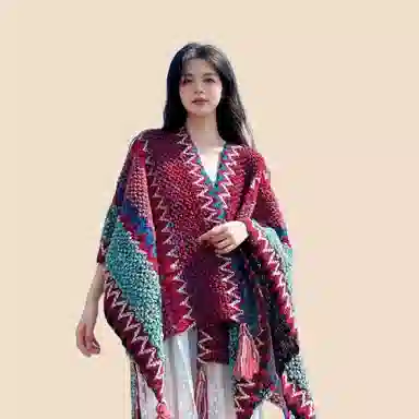 北极绒 民族风针织披风气质外搭保暖云南旅游拍照复古 聚酯纤维 披肩 女款