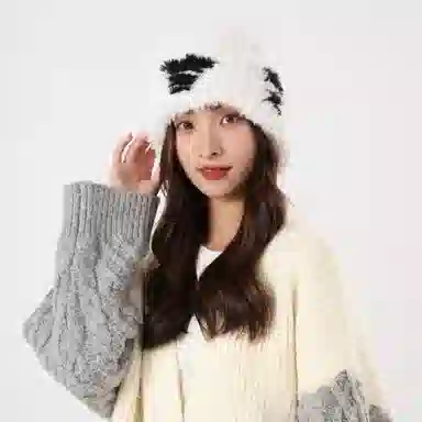 北极绒 韩系爱心大版毛绒冬季休闲百搭加厚保暖包头帽毛茸茸亲肤 聚酯纤维 绒线帽 男女同款情侣款