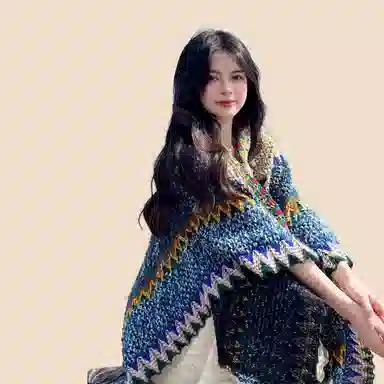 北极绒 民族风针织披风气质外搭保暖云南旅游拍照复古 聚酯纤维 披肩 女款