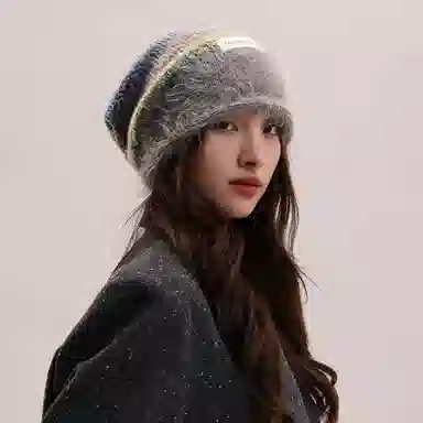 北极绒 美拉德堆堆帽冬季 大头围春秋保暖针织冷帽 涤纶 绒线帽 女款