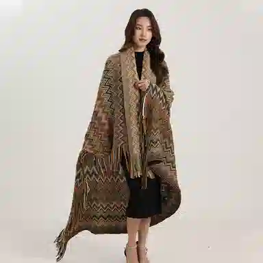 北极绒 北欧风外搭披风加厚保暖装饰波西米亚斗篷 披肩 男女同款情侣款