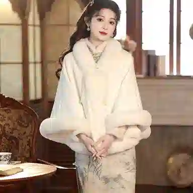 北极绒 ｜初雪｜冬季斗篷少女百搭保暖旗袍外搭古装民国小洋装新娘外穿 披肩 女款