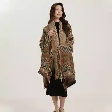 北极绒 北欧风外搭披风加厚保暖装饰波西米亚斗篷 披肩 男女同款情侣款