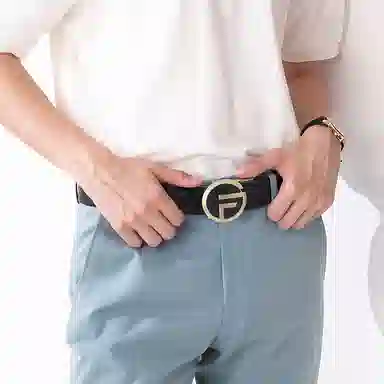 GOLF G Buckle Leather Belt Black Gunmetal Gold