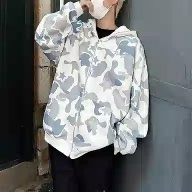 虫小绿 美式复古高街潮流无性别主义舒适休闲连帽拉链开衫外套卫衣 男女同款