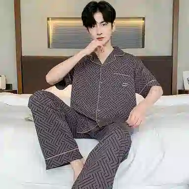 芬腾可安 透气短袖简约细腻亲肤柔软显瘦休闲舒适小众长裤家居服睡衣套装 男款 灰色