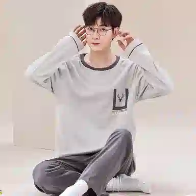 芬腾可安 简约舒适亲肤休闲长袖长裤家居服可外穿睡衣套装 男款 浅灰色