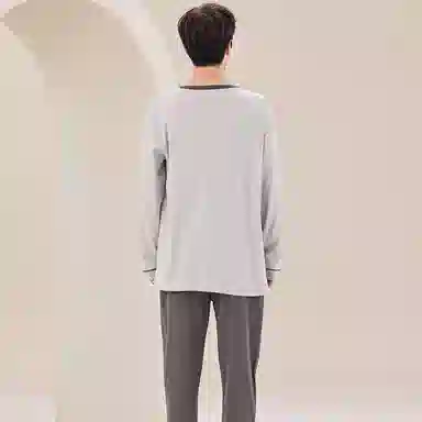 芬腾可安 简约舒适亲肤休闲长袖长裤家居服可外穿睡衣套装 男款 浅灰色