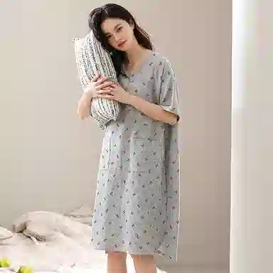 芬腾可安 胸垫系列 可外穿韩版短袖气质透气甜美风简约亲肤细腻柔软睡裙 女款 灰色