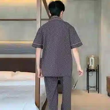 芬腾可安 透气短袖简约细腻亲肤柔软显瘦休闲舒适小众长裤家居服睡衣套装 男款 灰色