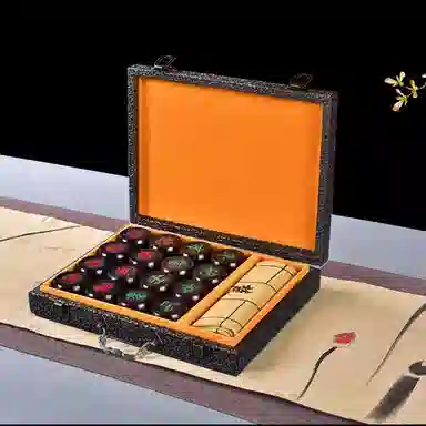 妙记 象棋中国象棋黑檀礼盒实木象棋皮革棋盘 桌游