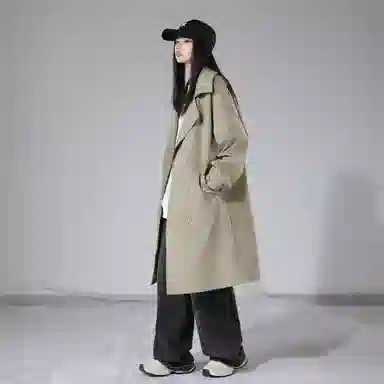 美式复古百搭防风可拆卸腰带风衣 男女同款