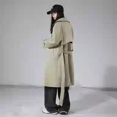 美式复古百搭防风可拆卸腰带风衣 男女同款