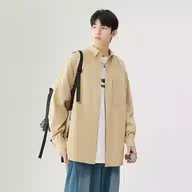 日系文艺简约多巴胺口袋款外套休闲简约宽松通勤打底长袖衬衫 男女同款
