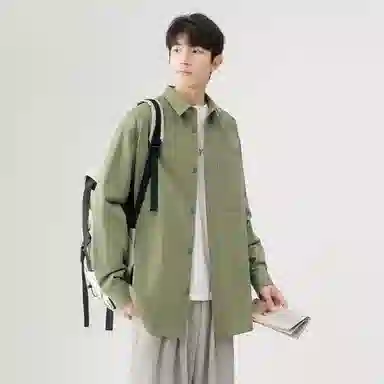 日系文艺简约多巴胺口袋款外套休闲简约宽松通勤打底长袖衬衫 男女同款