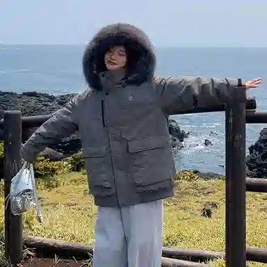 玉儿恋 韩系学院风甜美工装多口袋毛领甜心学院派高级感小众风小个子棉服 女款