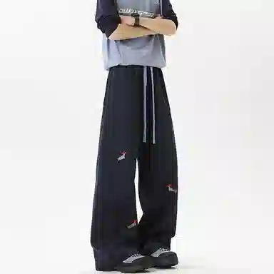 吉肯蒂 潮牌美式速干刺绣假两件宽松垂感直筒裤休闲裤 男女同款