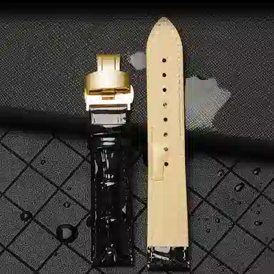 万晨 头层小牛皮表带亮面真皮女款漆面牛皮防水 适配飞亚达 欧利时 铁达时 美度男女同款真牛皮表带手表改装蝴蝶扣 手表表带