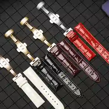 万晨 头层小牛皮表带亮面真皮女款漆面牛皮防水 适配飞亚达 欧利时 铁达时 美度男女同款真牛皮表带手表改装蝴蝶扣 手表表带