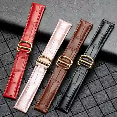 万晨 手表表带适用于卡地亚伦敦坦克系列手表带牛皮替换表带真皮腕带精钢表扣 柔软耐用 棕色 黑色多尺寸 可选 男女同款通用