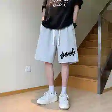 物质公式 潮牌美式高街复古创意艺术字母印花抽绳运动基础款无性别穿搭短裤户外跑步休闲宽松百搭系带五分裤篮球裤 男女同款