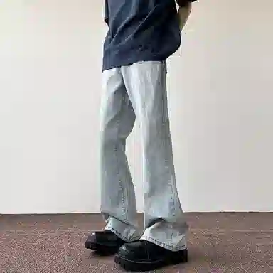 物质公式 美式复古做旧水洗高街基础宽松百搭透气休闲高腰牛仔裤 男女同款 黑色