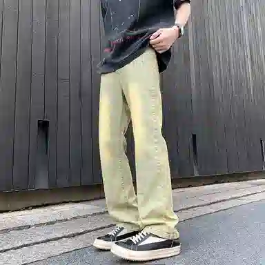 物质公式 美式高街复古做旧水洗基础款百搭透气宽松休闲高腰牛仔裤 男女同款 浅蓝色