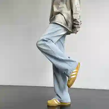 尘映 美式基础款纯色简约窄版重工水洗做旧休闲运动弹力亲肤废土风百搭日常通勤牛仔裤 男女同款