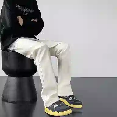 物质公式 复古高街水洗宽松做旧基础款百搭透气休闲高腰牛仔裤 男女同款