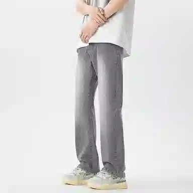 物质公式 美式高街复古做旧水洗基础款宽松休闲百搭透气高腰牛仔裤 男女同款 黑色