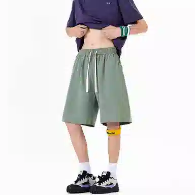 物质公式 美式复古高街纯色基础百搭透气速干冰丝宽松弹力训练健身舒适亲肤锻炼松紧五分过膝篮球裤 男女同款