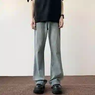 物质公式 美式高街复古做旧水洗基础款宽松百搭高腰透气休闲牛仔裤 男女同款 黑灰色