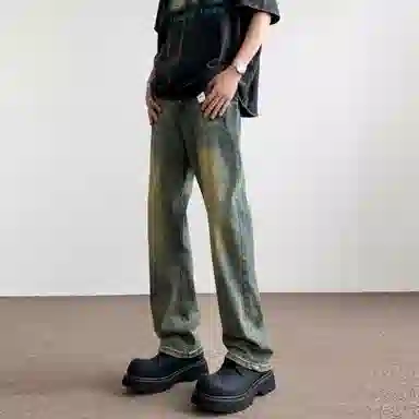 物质公式 美式复古做旧水洗高街基础宽松百搭透气休闲高腰牛仔裤 男女同款 黑色