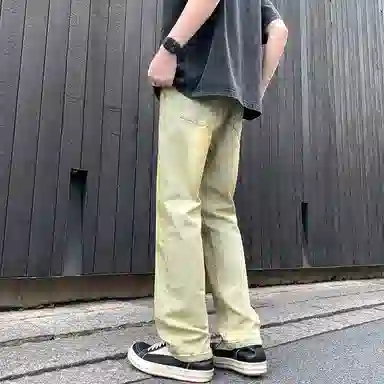 物质公式 美式高街复古做旧水洗基础款宽松百搭高腰透气休闲牛仔裤 男女同款 黑灰色