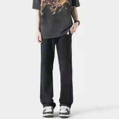 物质公式 美式复古做旧水洗高街基础宽松百搭透气休闲高腰牛仔裤 男女同款 黑色