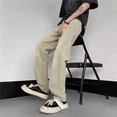 物质公式 美式高街复古做旧水洗基础款宽松休闲百搭透气高腰牛仔裤 男女同款 黑色