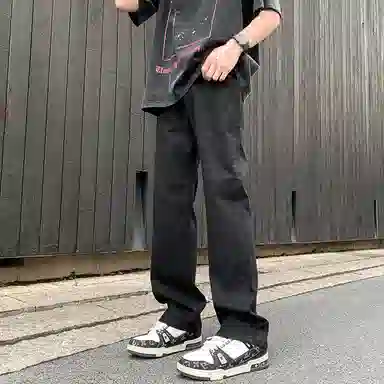 物质公式 美式高街复古做旧水洗基础款百搭透气宽松休闲高腰牛仔裤 男女同款 浅蓝色