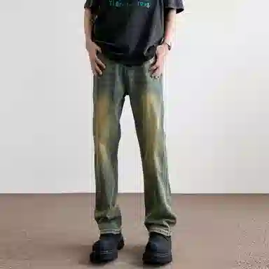 物质公式 美式复古做旧水洗高街基础宽松百搭透气休闲高腰牛仔裤 男女同款 黑色