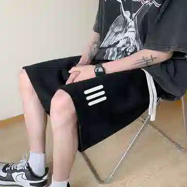 物质公式 潮牌美式高街复古创意几何图案字母印花抽绳运动基础款无性别穿搭短裤户外跑步休闲宽松百搭系带五分裤篮球裤 男女同款