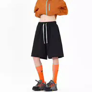 物质公式 美式复古高街纯色基础百搭透气速干冰丝宽松弹力训练健身舒适亲肤锻炼松紧五分过膝篮球裤 男女同款