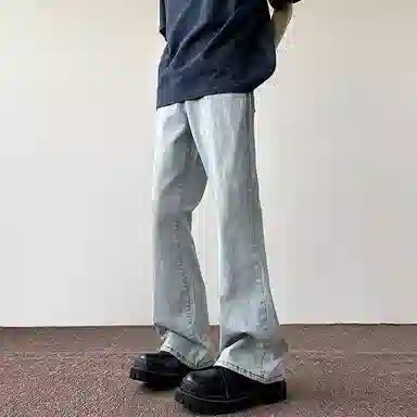 物质公式 美式高街复古做旧水洗基础款宽松休闲百搭透气高腰牛仔裤 男女同款 黑色