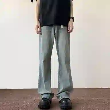 物质公式 美式复古做旧水洗高街基础宽松百搭透气休闲高腰牛仔裤 男女同款 黑色