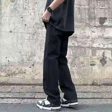 物质公式 美式高街复古做旧水洗基础款百搭透气宽松休闲高腰牛仔裤 男女同款 浅蓝色