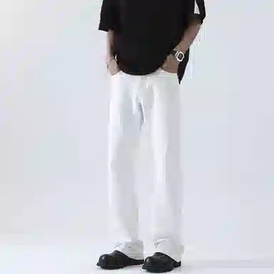 物质公式 美式高街复古做旧基础款水洗宽松百搭透气休闲高腰牛仔裤 男女同款 白色