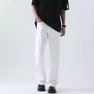 物质公式 美式高街复古做旧水洗基础款宽松休闲百搭透气高腰牛仔裤 男女同款 黑色