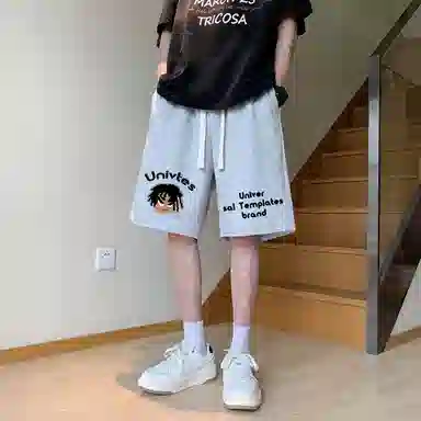 物质公式 潮牌美式高街复古创意卡通动漫图案字母印花抽绳运动基础款无性别穿搭短裤户外跑步休闲宽松百搭系带五分裤篮球裤 男女同款